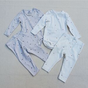 H&M 2 sets of long sleeve bodysuits and pants size 9 months
